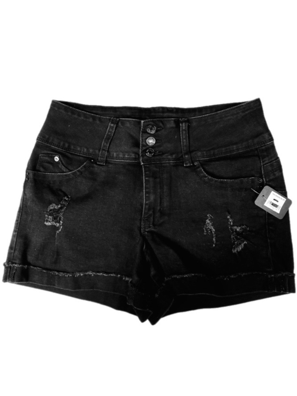 YMI Black Distressed Denim Shorts Cuffed Size 7/28